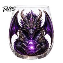 3D raižytas drakono gėrimų indas Mitinis stiklo meno puodelis, Gėrimas su krištoline sfera, Fantazijos stiliaus stalo dekoras 400ml viskio stiklinė burbonui B black