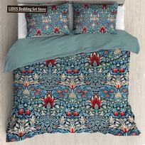 William Morris Strawberry Thief Duvet Cover Set Full Queen Size Soft Bedding For Teens Adults EU single(135x200cm) gray