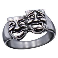 Happy Sad Wide Statement Ring Comedy Tragedy Mask Ring Unique Finger Ring black