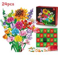 Flower Bouquet Christmas Countdown Advent Calendar Blind Box Block Game With Diy For Family And Kids Daisy black