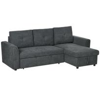 Kampinė sofa su miegamąja funkcija ir patalynės dėže 232x141 cm, tamsiai pilka