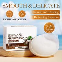 Coconut Oil Scented Body Bar Soap 100g with Free Foaming Net – Moisturizing, Gentle Cleanser for Soft & Smooth Skin Fragrance soap 100g white