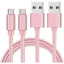 Lot 2 Cables pour Samsung Galaxy A20E,A40,A50,A70,A80,S10,S9,S8,NOTE 10,NOTE 9 - Cable USB-C Nylon Tressé Rose [Phonillico®] rožinė