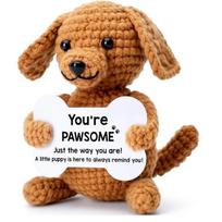 Handmade Knitted Crochet Dog Puppy - Positive Emotional Support Toy with Card, Xmas Decor Birthday Christmas Gift Home Ornament