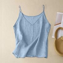 Women V Neck Sleeveless Tank Top Casual Loose Fit Lightweight Linen Vest with Pocket for Everyday Wear XL gray