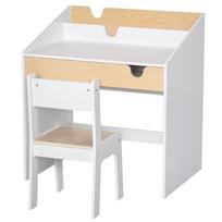 Vaikų stalas su kėde 3–6 metų vaikams su stalčiumi ir lentyna knygoms 70x50x75 cm Baltas ir natūralus 70 x 50 x 75 cm