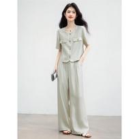 Women's Summer Draped Wide-Leg Suit Set L white