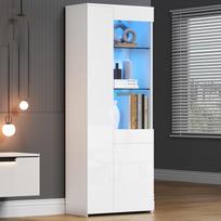70*35*180cm Vitrina su stalčiais, blizgi, stiklinė su LED apšvietimu, aukšta spinta, pastatoma, su pertvaromis, rekomenduojama apkrova 45kg 70 x 35 x 180 cm balta