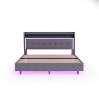 Dvigulė lova su LED ir USB, lino audinys, 160x200 cm