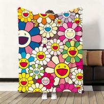 Gėlėta T-Takashi Murakami Antklodė Minkšta Flanelinė Antklodė Šilta Kelio Odai Draugiška Antklodė Sofai Biurui Lovai Kelionėms Žiemai Dydelis 130x150cm yellow