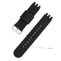 Nailoninis laikrodžio dirželis Swatch dirželiui, audinio drobės laikrodžio dirželis SWATCH 17mm 19mm 20mm laikrodžio dirželio priedai, keičiamas vyriškas dirželis 19mm&steel buckle juoda