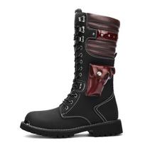 Madingi vyriški aukštakulniai motociklininkų batai Nišiniai šaunūs batai su diržo sagtimi Riterio vyriški batai Retro britiški įrankių batai Botas Hombre 38 juoda