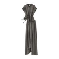 Women's Summer Two-Piece Set: Short-Sleeve Top & Wide-Leg Pants L gray