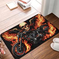Retro Motorcycle Workshop Hip Hop Design Doormat Non-Slip Entrance Kitchen Bathroom Door Floor Mat  Bedroom Balcony Carpet Rug 40cmx60cm black