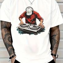 Soft Cotton Unisex DJ Turntable Graphic Tshirt Hip Hop Electronic Music Street Style Casual Short Sleeve Tops 4XL black