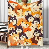 1pc Shiba Inu Collection Theme Flannel Blanket - Soft, Lightweight, And Warm, Suitable for All Seasons - Perfect for Bed, Sofa, Office, Camping, And T 75X95CM orange