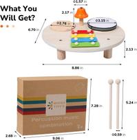 Medinis ksilofonas ir būgnų rinkinys mažiems vaikams, Montessori kūdikių muzikos instrumentų žaislai, būgnų rinkinys, mušamieji instrumentai, muzikiniai žaislai white