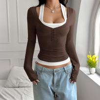 New European/American Y2K Spicy Girl Faux Layered Long-Sleeve Camisole Top ruda