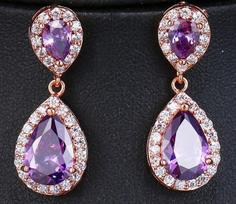 EMMAYA Rose Gold Vintage Allure Purple CZ Earrings Women Wedding Jewelry Femme Brincos Gift PURPLE rožinio aukso spalvos