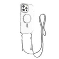 Magnetinis skaidrus telefono dėklas IPhone 16 serijai, smūgiams atsparus telefono dėklas su petnešėle, telefono apsauginis dangtelis, suderinamas su MagSafe iPhone16promax pilka