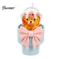Cute Car Accessories for Women Cup Holder Adapter Bearista Cup, Bowknot Shape Drink Stand Decorative Coffee Universal Fit SUV Sedan, Auto Interior mėlyna