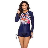 New beach sunscreen long-sleeved swimsuit printed high-waisted surfing swimsuit wetsuit S mėlyna