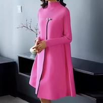 Oose Suknelė aukštu kaklu Mada Nauja Biuro dama Ruduo Elegantiška Vienspalvė Ilgomis rankovėmis Didelio kliošo A silueto Vidutinio ilgio Suknelės moterims XS rožinė raudona spalva