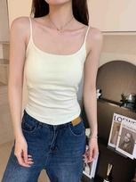 Popular Sweet & Spicy Pleated Spaghetti Strap Tank Top with Chest Pads – Slimming Short Top One Size smėlis