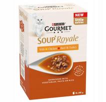 Katėms skirtos Gourmet Soup Royale vištienos, jautienos ir kalakutienos sriubos rinkinys 6x45g