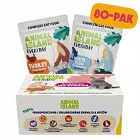 Šlapias kačių ėdalas ANIMAL ISLAND su kalakutiena ir balta žuvimi sultinyje 80x85g