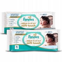 Vaikiškos drėgnos servetėlės Pampers Aqua Soft Touch, 60 vnt. x2