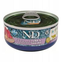Šlapias kačių pašaras Farmina N&D Cat Natural 70 g, tunas ir krevetės