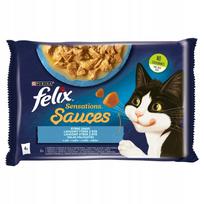 Šlapias kačių ėdalas Felix Sensations Sauces, žuvies skoniai su daržovėmis, 4 x 85 g