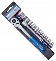 Veržliarakčių rinkinys 1/2" 8-19 mm su terkšle, prailgintuvu ir laikikliu KING TONY