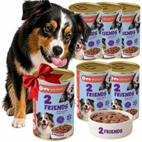 Šunų konservai 2 Friends su paukštiena, 71% mėsos gabaliukų padaže, 5x1240g + 1 dovana