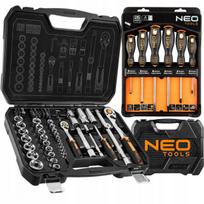 Rinkinys: NEO TOOLS 1/2" ir 1/4" galvučių raktai 73 vnt., 6 atsuktuvai dėkle