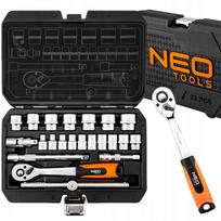 Raktų rinkinys NEO 3/8" 22 vnt. su terkšle, prailgintuvais ir CrV galvutėmis