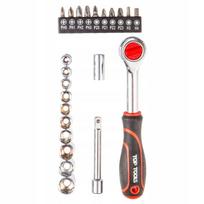 Raktų rinkinys su terkšle 1/4", 23 vnt. Top tools 38D505