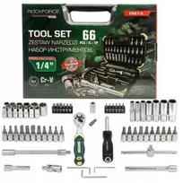 Įrankių rinkinys 1/4", 66 vnt., 6 kampų, 4-14 mm, su terkšle, Rockforce