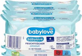 Drėgnos servetėlės Babylove Sensitive su migdolais, be alkoholio, 4x80 vnt.