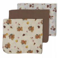 Mini sauskelnių muslino šluostės 38x38, 3 vnt., Bear Hearts Brown