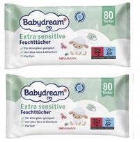 Drėgnos servetėlės BABYDREAM Sensitive su alaviju ir alantoinu, 2x80 vnt.