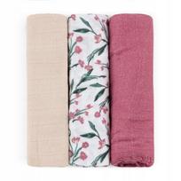 Daugkartinių bambukinių vystyklų rinkinys PETITE&MARS Moussy, 3 vnt., Pink Meadow