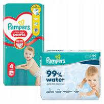 Sauskelės Pampers 4 dydis 52 vnt. ir Harmonie drėgnos servetėlės 144 vnt.