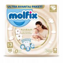 Sauskelnės Molfix Pure&Soft MIDI 3 (4-9 kg) 98 vnt.