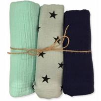 Muslino sauskelnių rinkinys 3 vnt. 80x60 STARS POMEGRANATE MINT, medvilninės