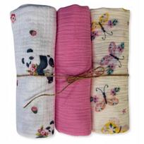 Muslino sauskelnių rinkinys 3 vnt. 80x60 Cotton Butterflies Pink Panda