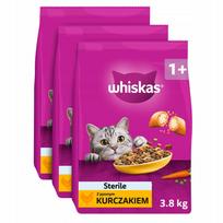 Sausas kačių maistas Whiskas Sterile su vištiena, 3 x 3,8 kg