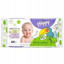 Drėgnos servetėlės HAPPY Cotton and Silk, 64 vnt., žalia pakuotė