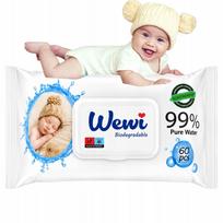 Drėgnos servetėlės vaikams Wewi 99% vandens, 60 vnt., biologiškai skaidžios